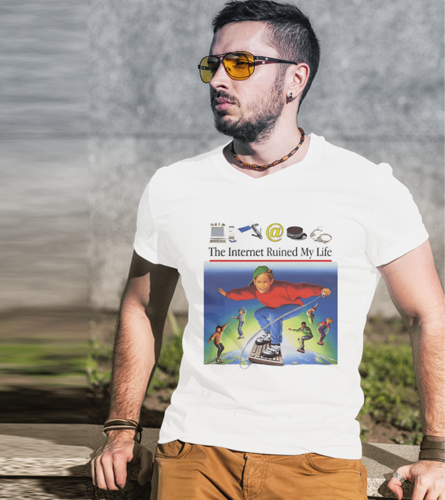 The Internet Ruined My Life 90s Kids On Keyboard Skateboard Adventure T-Shirt