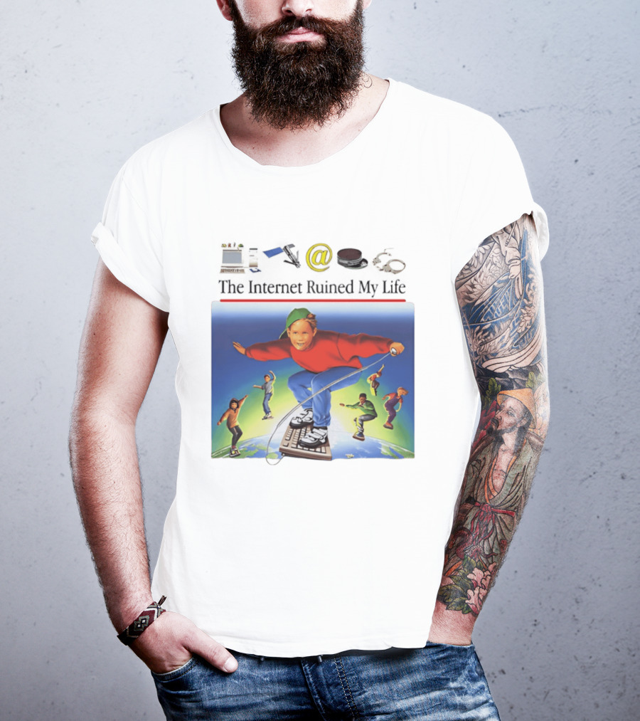 The Internet Ruined My Life 90s Kids On Keyboard Skateboard Adventure T-Shirt