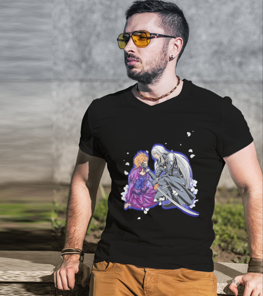 Aerith And Sephiroth Enemy Love Final Fantasy Iconic Characters In Romantic Conflict T-Shirt