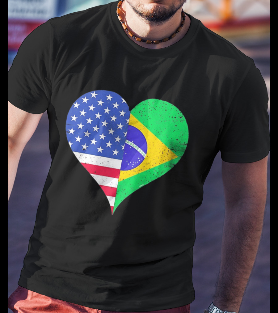 Brazilian And American Heart Flags Unity T-Shirt