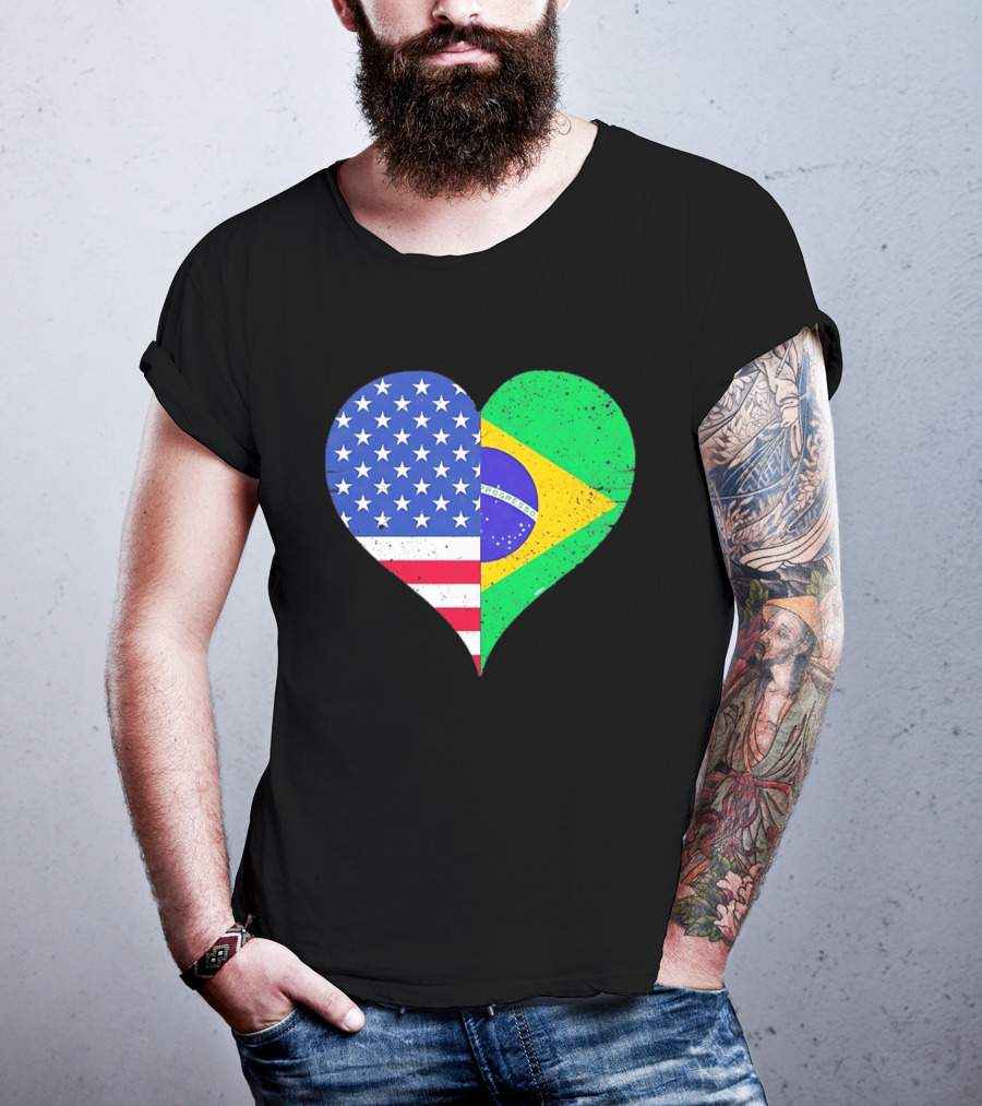 Brazilian And American Heart Flags Unity T-Shirt