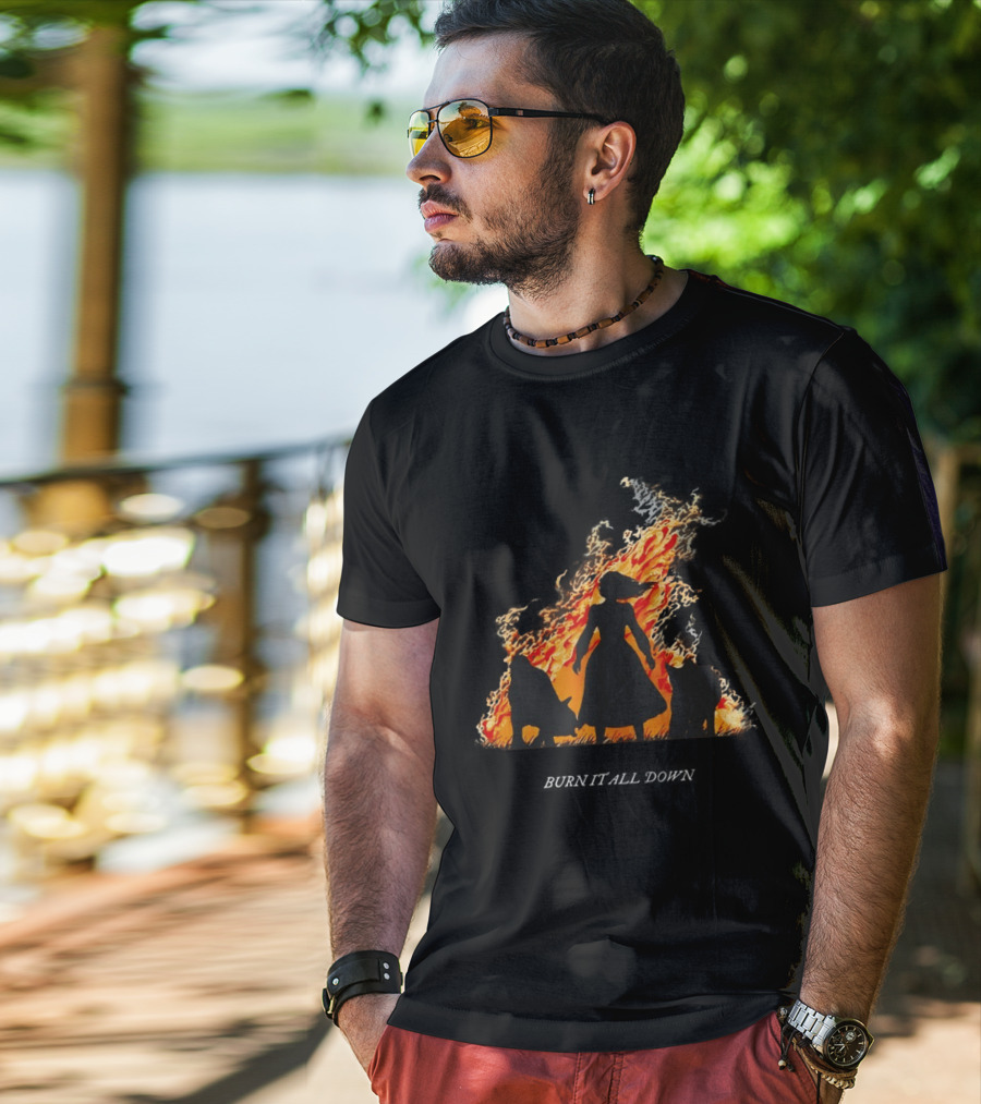 Burn It All Down Matriarchy Flames Woman Wolves T-Shirt