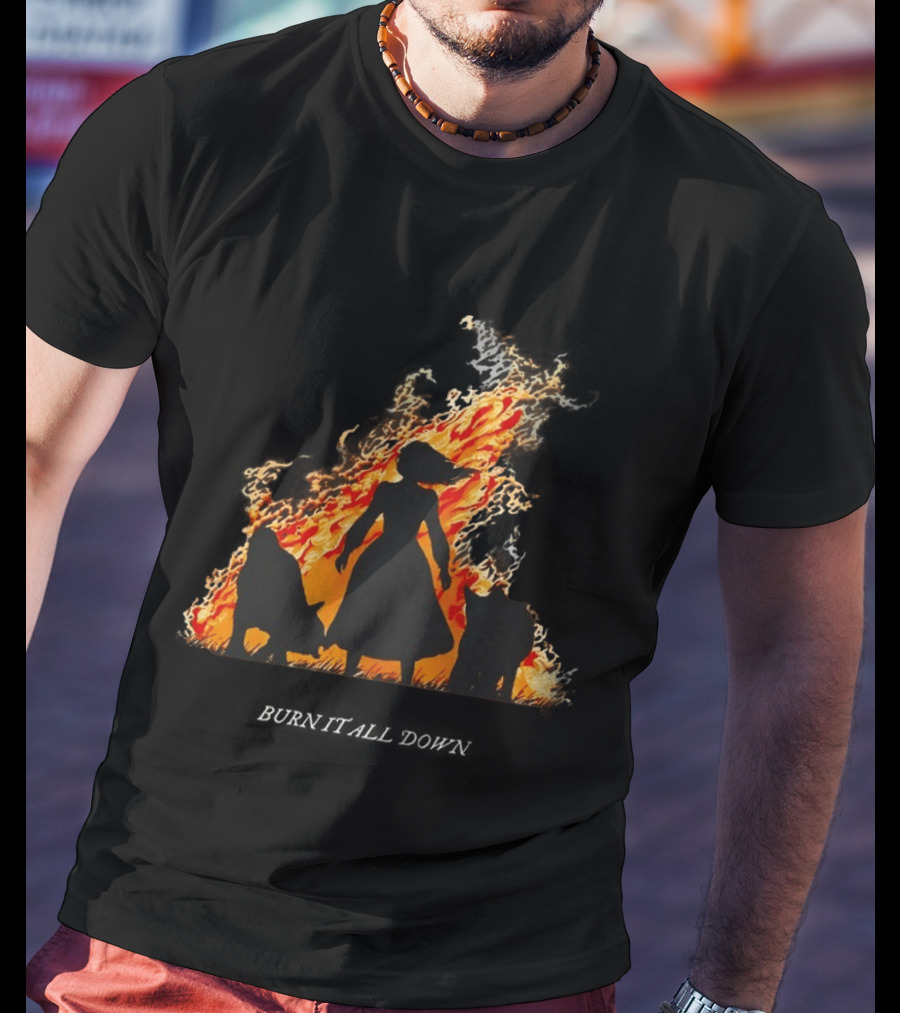 Burn It All Down Matriarchy Flames Woman Wolves T-Shirt