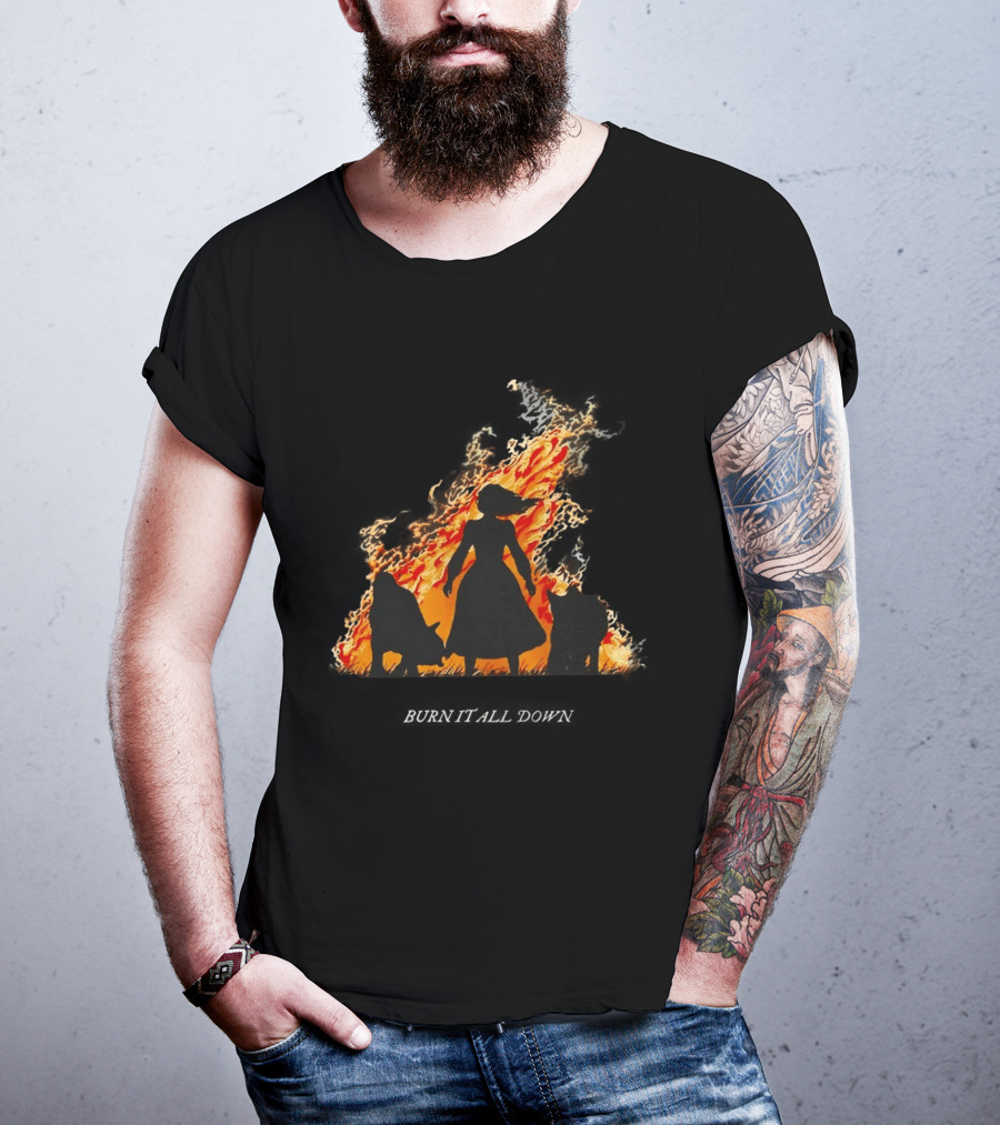 Burn It All Down Matriarchy Flames Woman Wolves T-Shirt