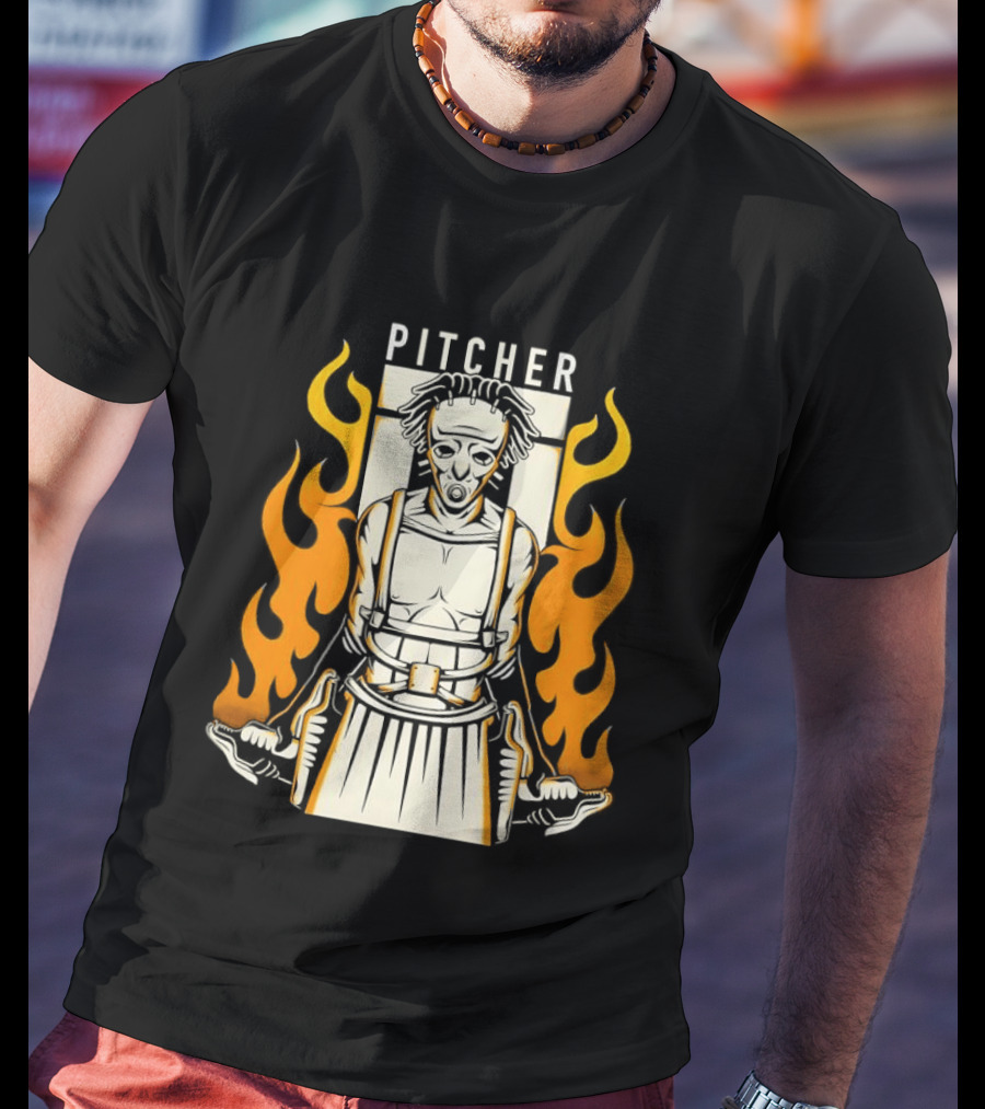 Pitcher Zombie Flames Baseball Undead T-Shirt