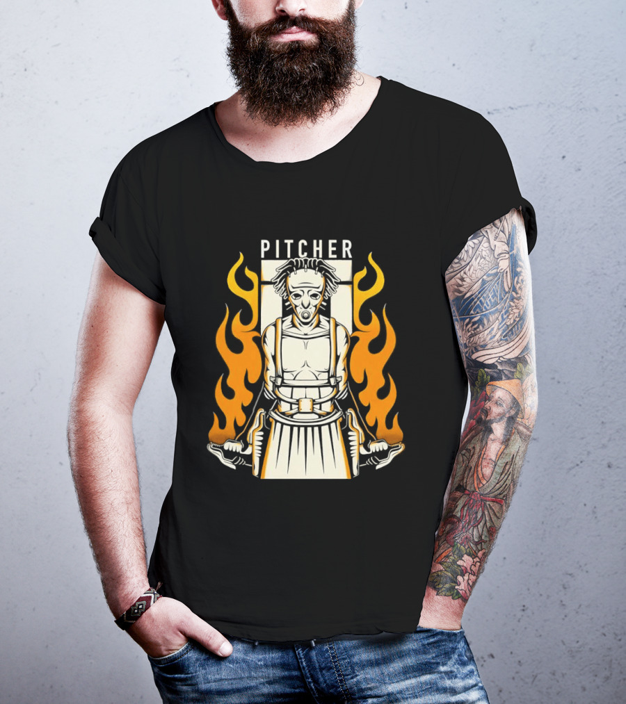 Pitcher Zombie Flames Baseball Undead T-Shirt