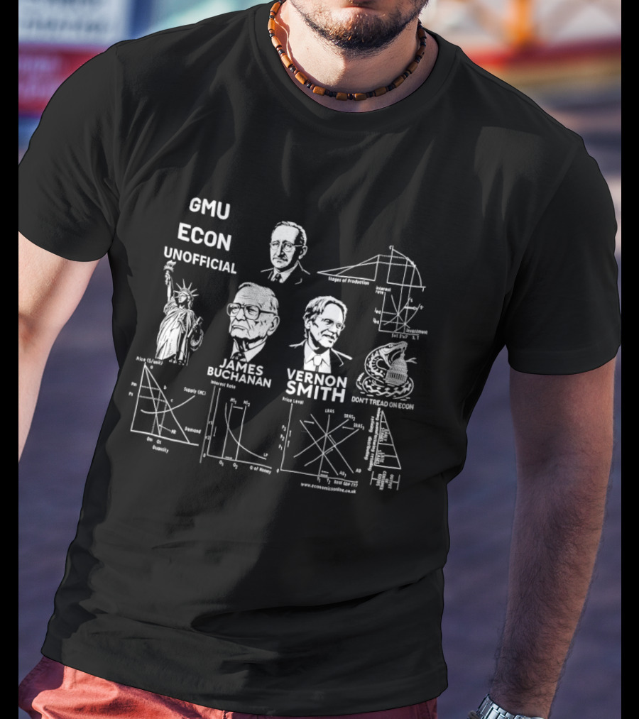 GMU Econ Unofficial James Buchanan Vernon Smith Liberty Diagrams Gadsden Snake T-Shirt