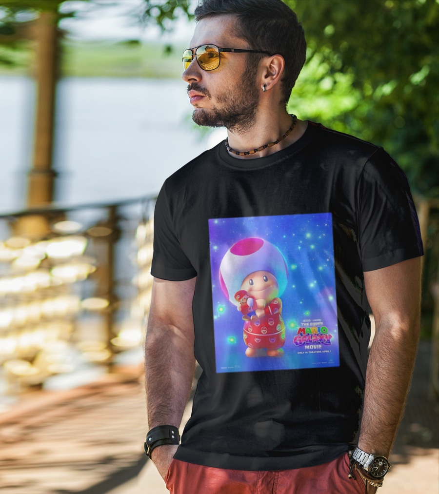 The Super Mario Galaxy Movie Toad Hugging Mario Pajamas Only In Theaters April 1 T-Shirt