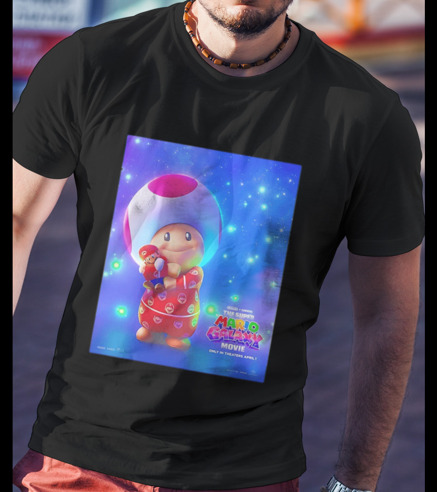 The Super Mario Galaxy Movie Toad Hugging Mario Pajamas Only In Theaters April 1 T-Shirt