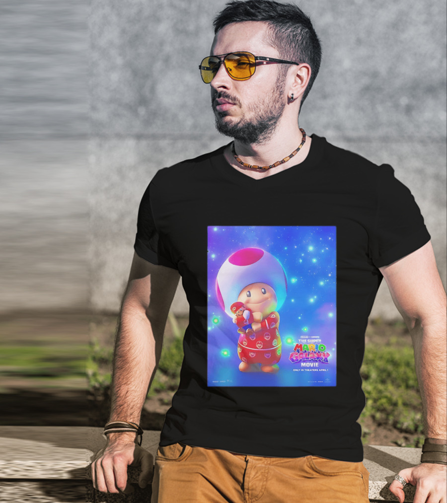 The Super Mario Galaxy Movie Toad Hugging Mario Pajamas Only In Theaters April 1 T-Shirt