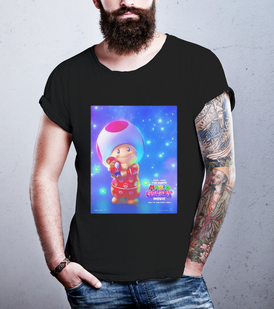 The Super Mario Galaxy Movie Toad Hugging Mario Pajamas Only In Theaters April 1 T-Shirt