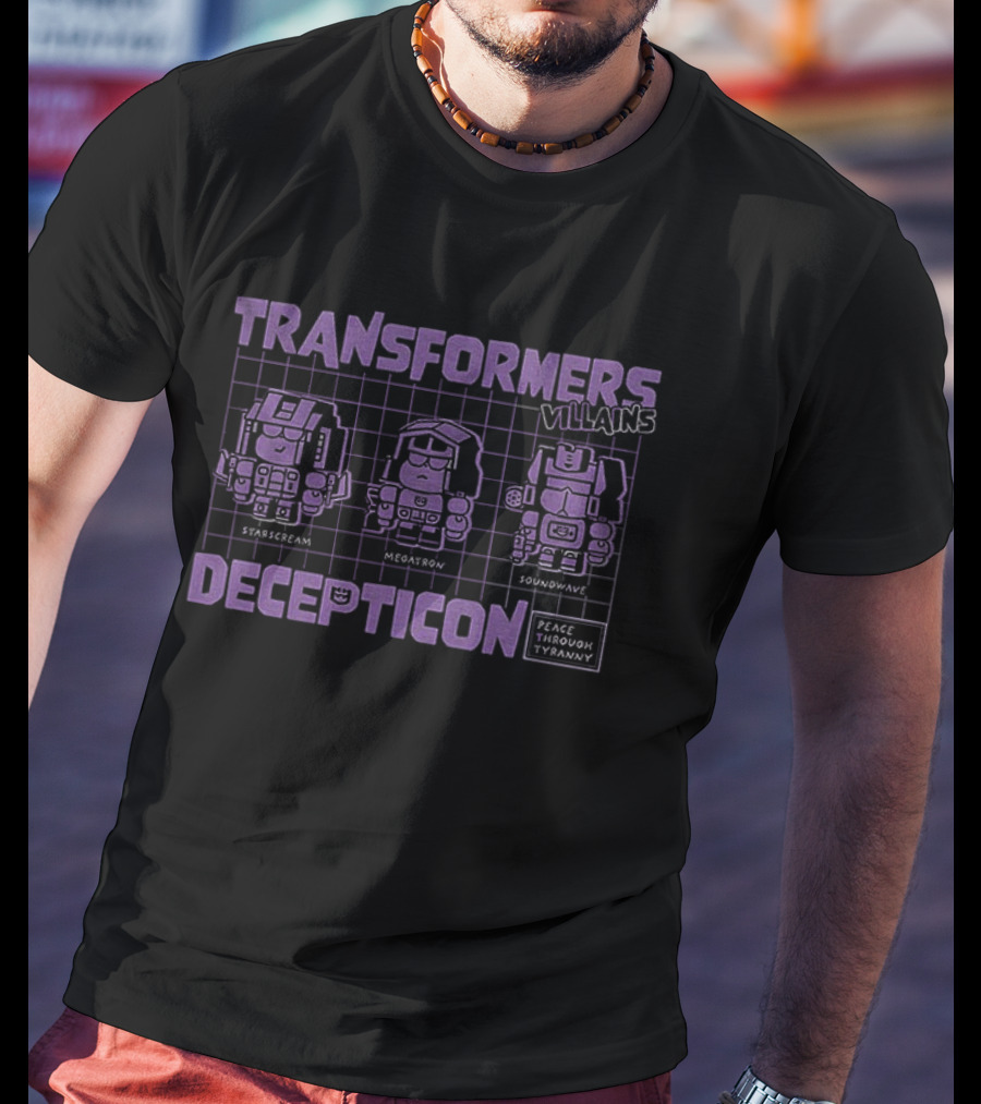 Transformers Decepticon Villains Starscream Megatron Soundwave Peace Through Tyranny T-Shirt