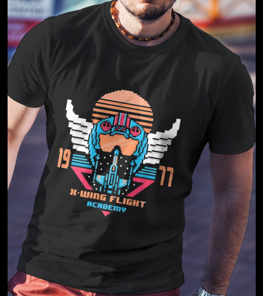 X Wing Flight Academy 1977 Rebel Pilot Pixel Art Starfighter Helmet T-Shirt