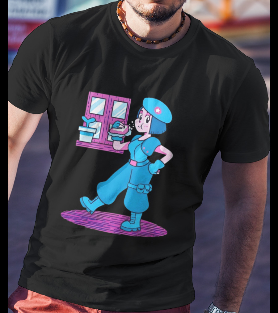 Cartoon Zombie Fighter Holding Plant And Spray T-Shirt