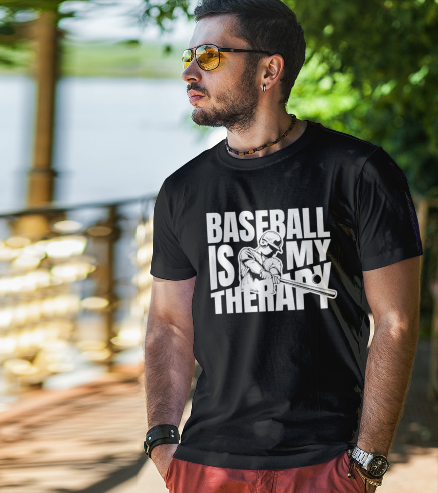 Baseball Is My Therapy Player Hitting Ball T-Shirt
