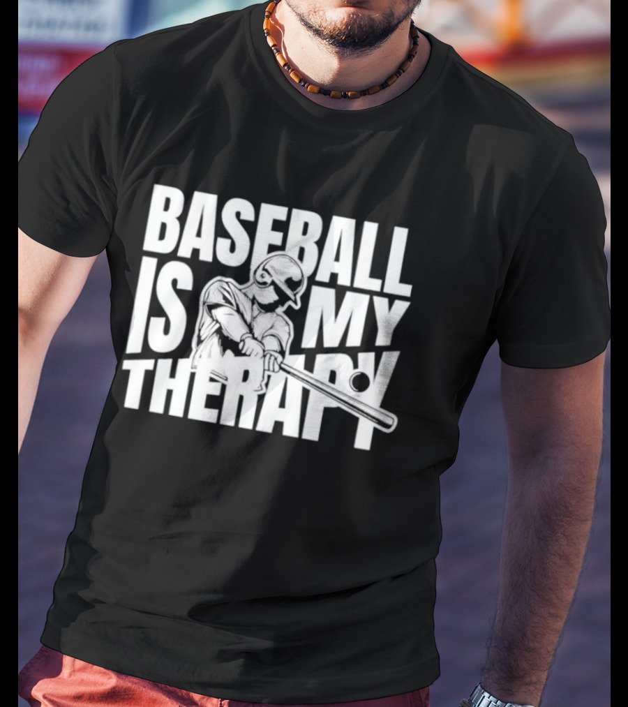 Baseball Is My Therapy Player Hitting Ball T-Shirt