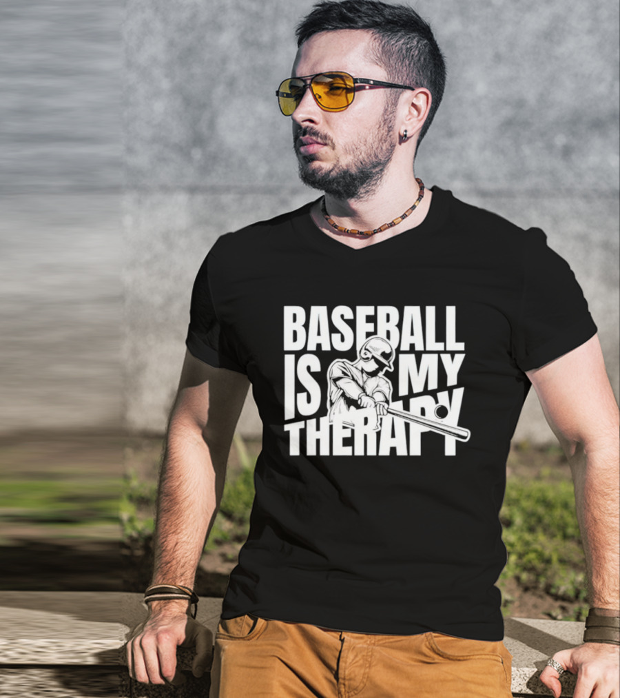 Baseball Is My Therapy Player Hitting Ball T-Shirt