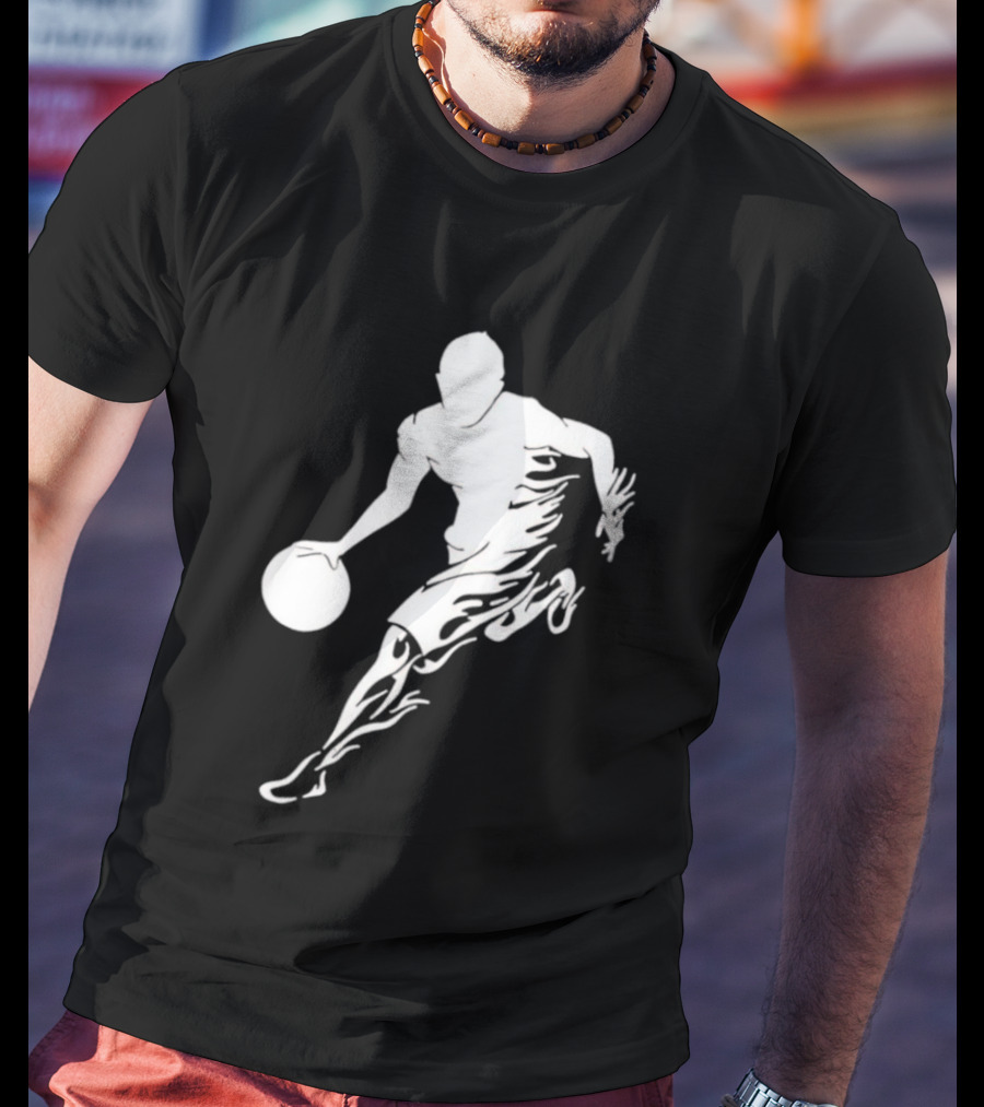 Basketball Player Dribbling With White Flame Motion T-Shirt