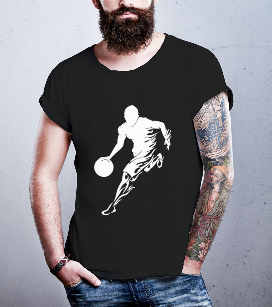 Basketball Player Dribbling With White Flame Motion T-Shirt