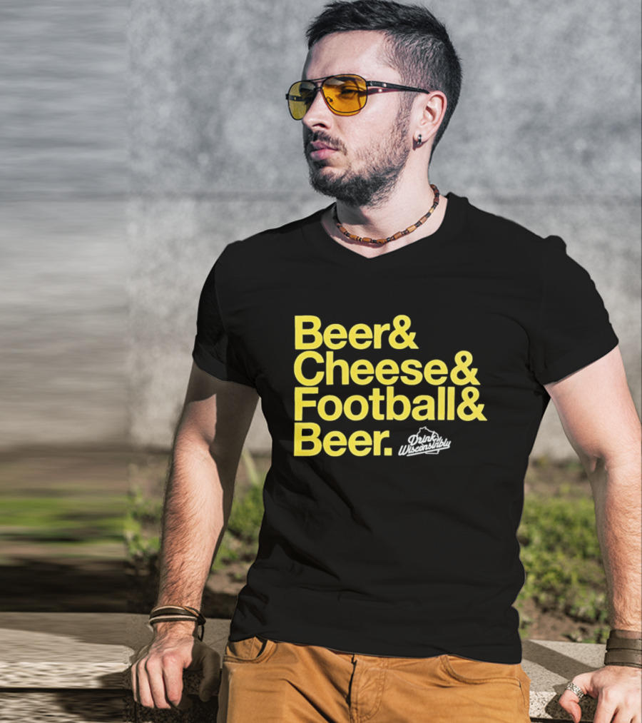 Beer Cheese Football Beer Drink Wisconsibly Packers Fans Game Day T-Shirt
