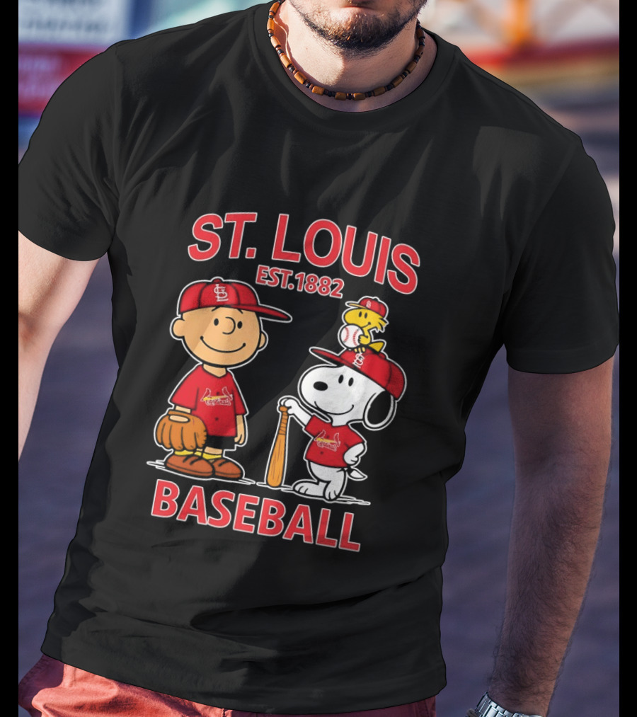 Charlie Brown Snoopy Woodstock St Louis Cardinals Baseball Est 1882 T-Shirt