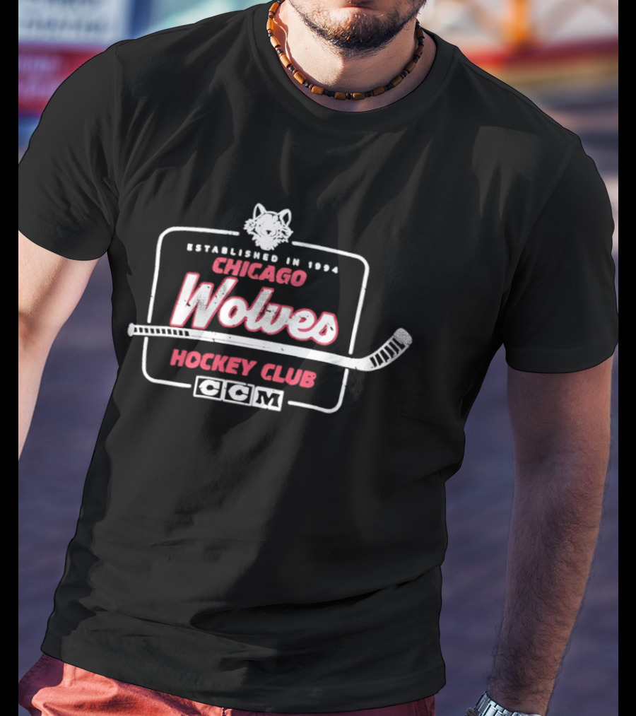 Chicago Wolves Established 1994 Hockey Club Retro Logo With Wolf And Hockey Stick T-Shirt