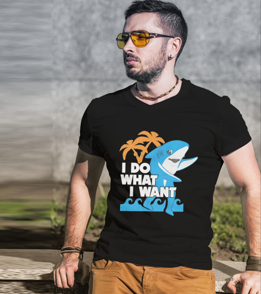I Do What I Want Shark Palm Tree Sea Waves T-Shirt