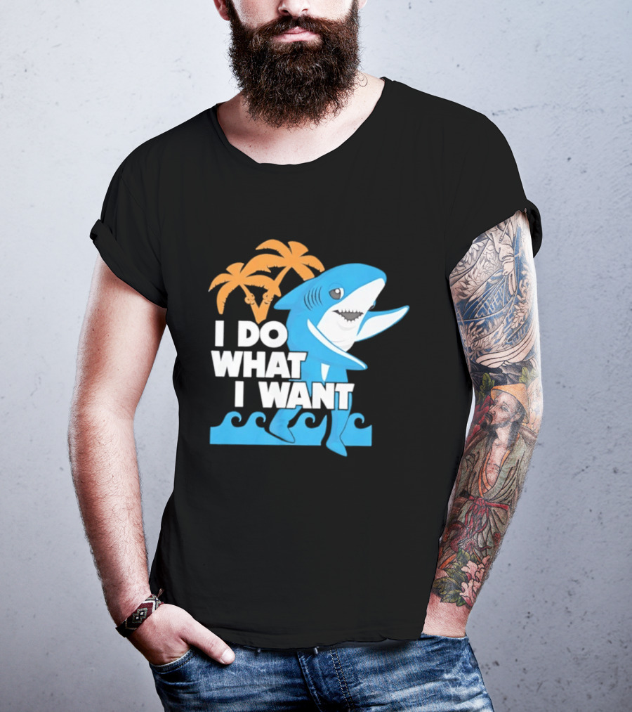 I Do What I Want Shark Palm Tree Sea Waves T-Shirt