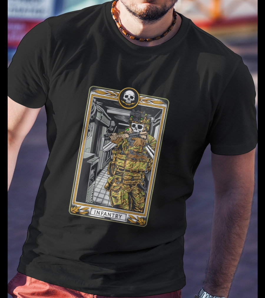 Infantry Skeleton Tactical Soldier Card T-Shirt
