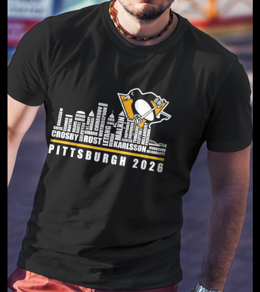 Pittsburgh Penguins Crosby Malkin Letang Karlsson Skyline 2026 T-Shirt