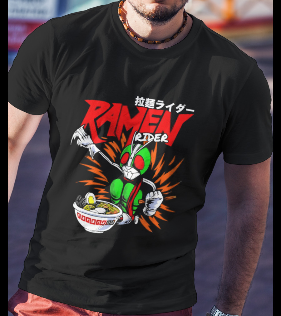 Ramen Rider Japanese Text Meme Funny Bowl Explosion T-Shirt