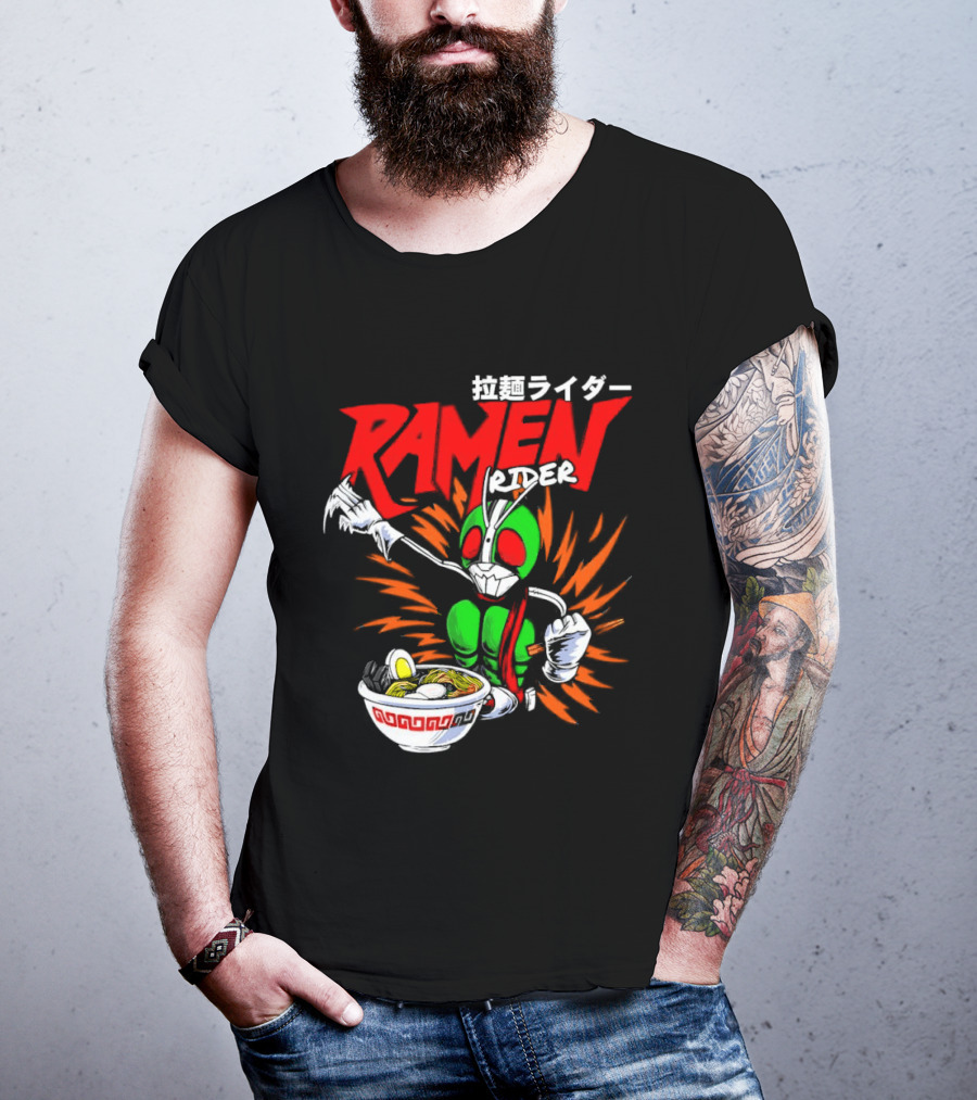 Ramen Rider Japanese Text Meme Funny Bowl Explosion T-Shirt