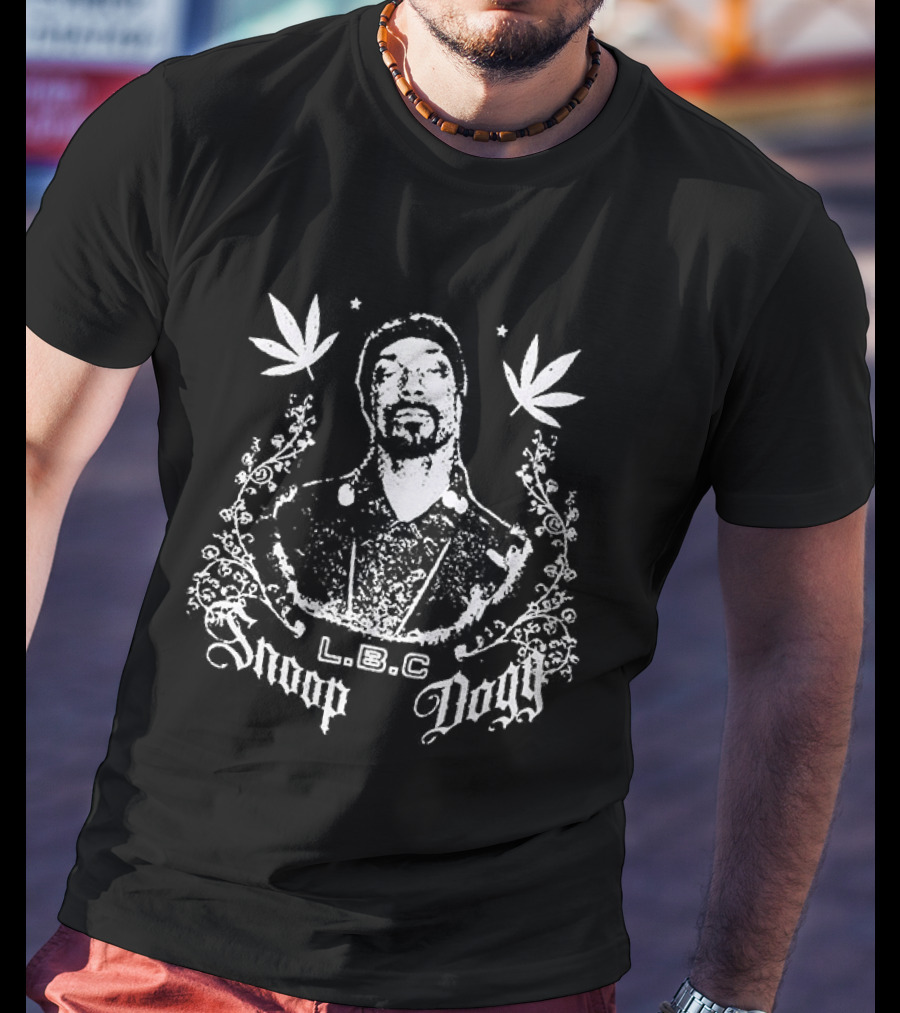 Snoop Dogg L.B.C Portrait With Cannabis Leaves T-Shirt
