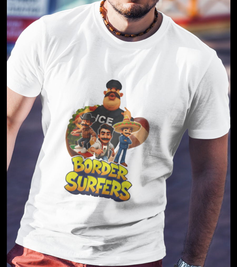 Border Surfers ICE Cartoon Characters Mexican Hat T-Shirt