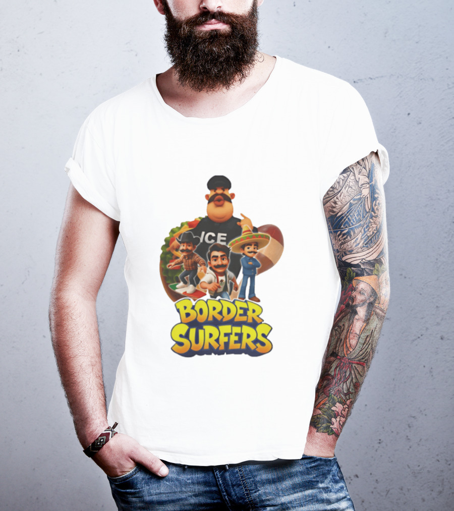 Border Surfers ICE Cartoon Characters Mexican Hat T-Shirt