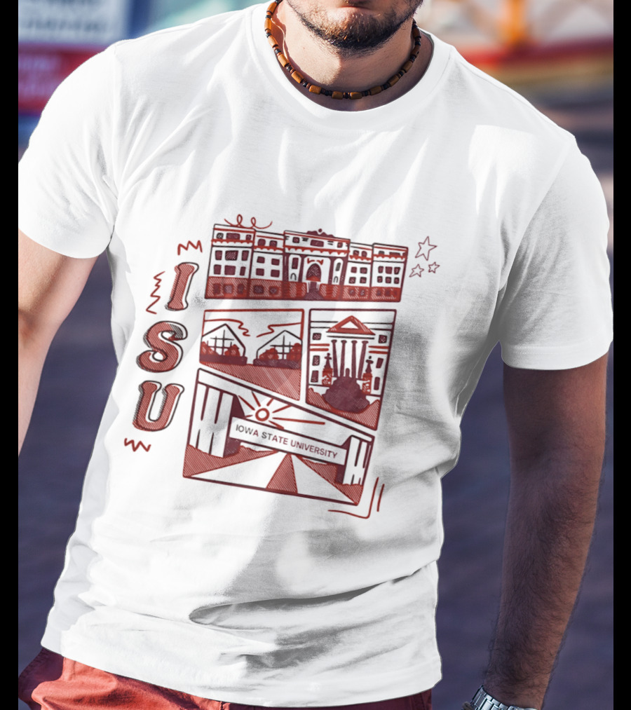 Iowa State University ISU Campus Landmarks Comic Paint T-Shirt