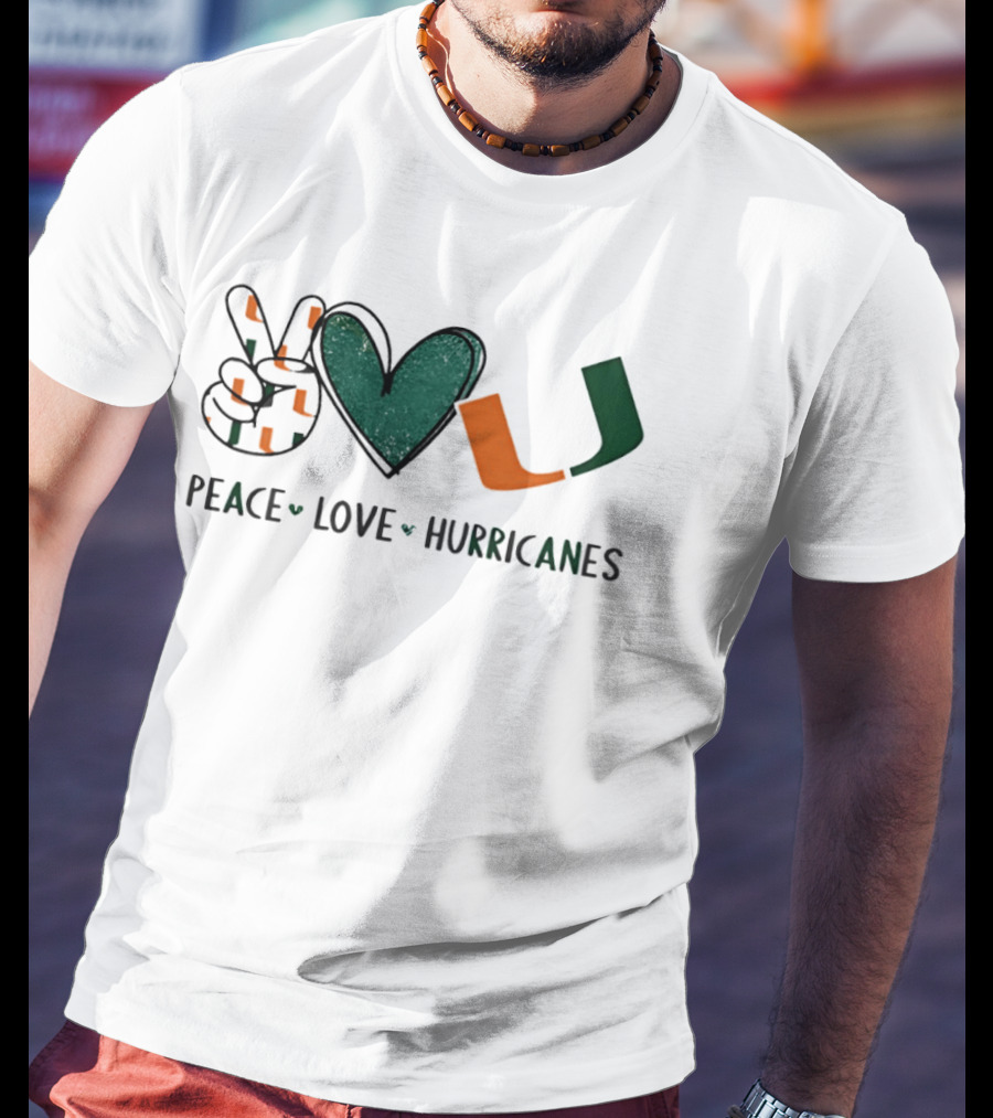 Peace Love Hurricanes Miami Hurricanes Football Hand Sign Heart Shape T-Shirt