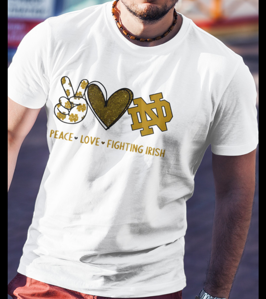 Peace Love Notre Dame Fighting Irish Hand Sign Heart Shape ND T-Shirt