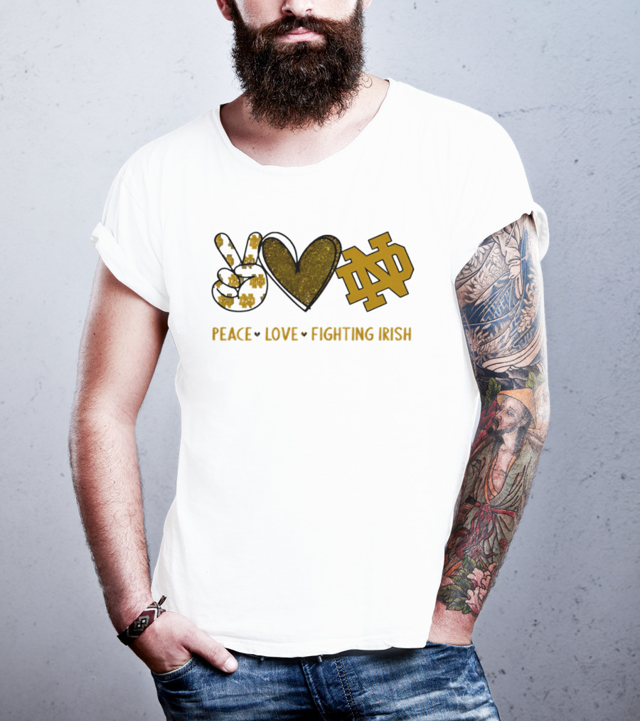 Peace Love Notre Dame Fighting Irish Hand Sign Heart Shape ND T-Shirt