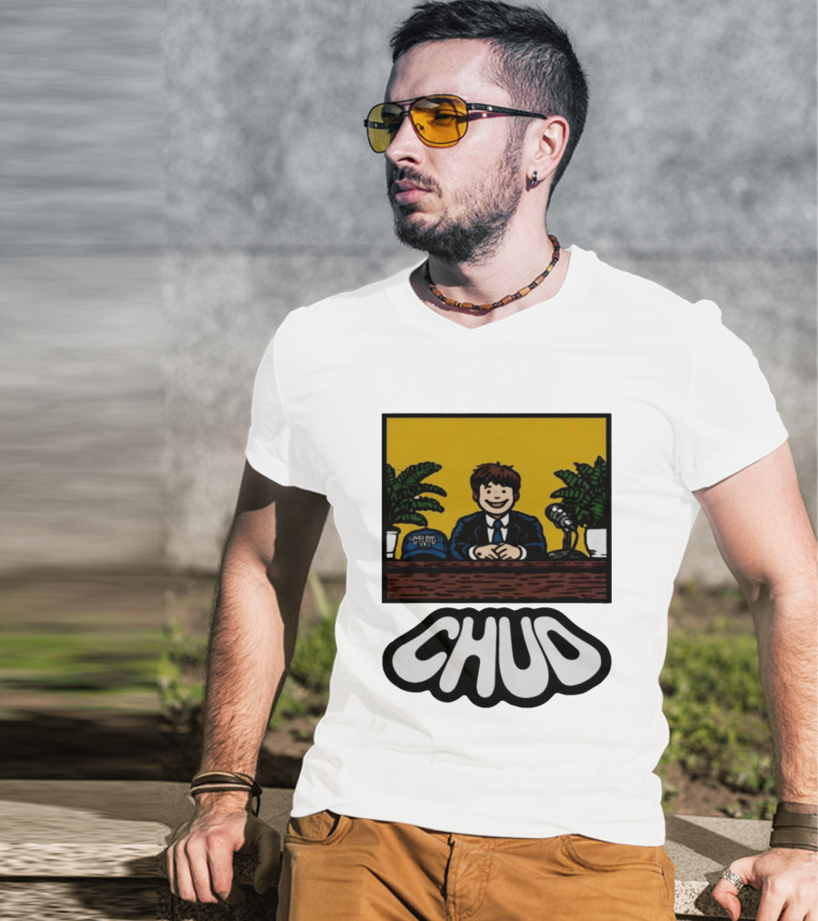 Fuentes Store Chud Comic Style Desk Scene With Microphone And Cap T-Shirt