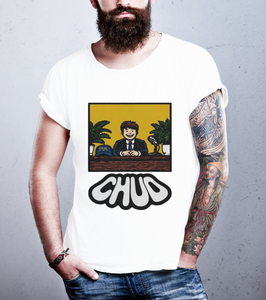 Fuentes Store Chud Comic Style Desk Scene With Microphone And Cap T-Shirt