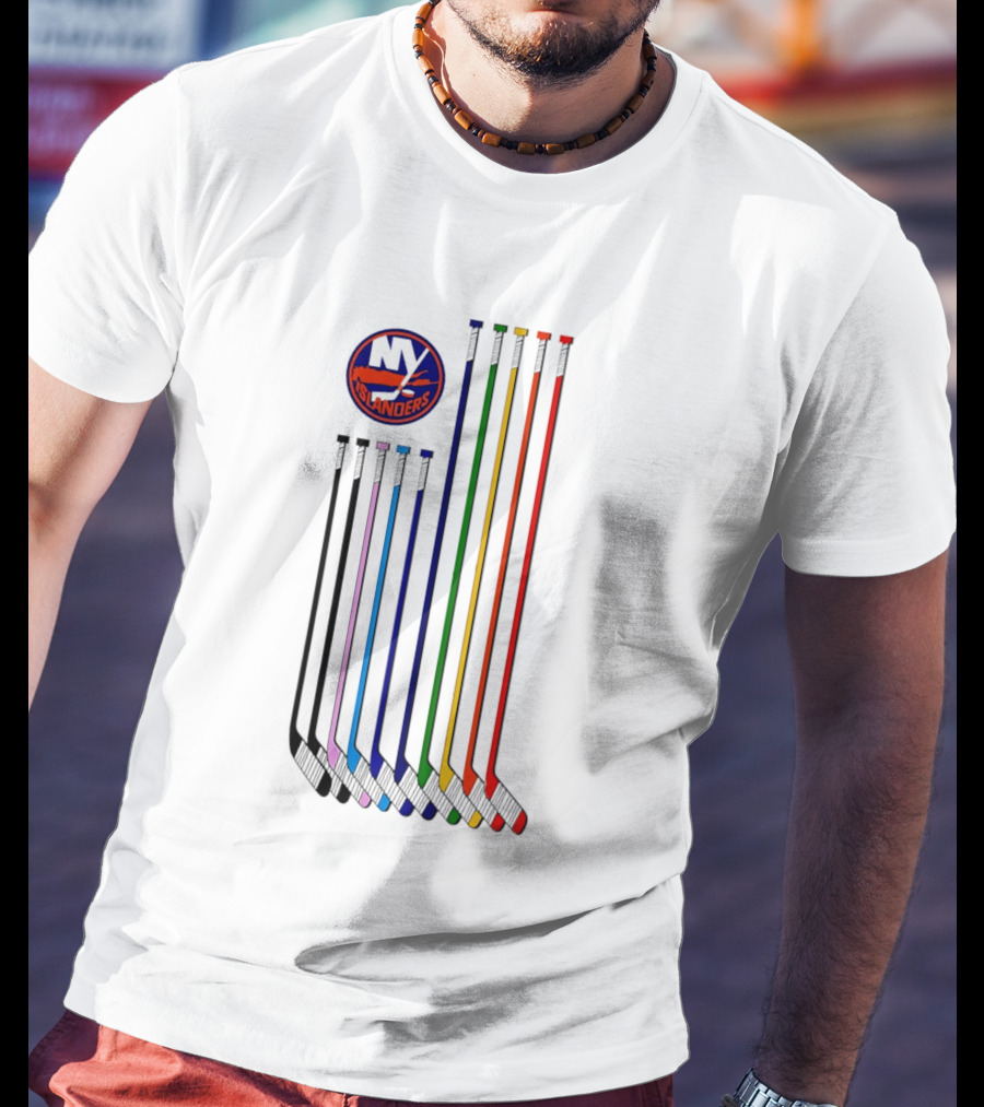 NY Islanders Hockey Pride LGBT Rainbow Sticks T-Shirt