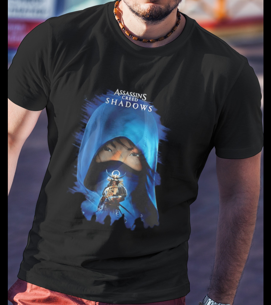 Assassin's Creed Shadows Blue Cloaked Figure With Samurai Warrior T-Shirt