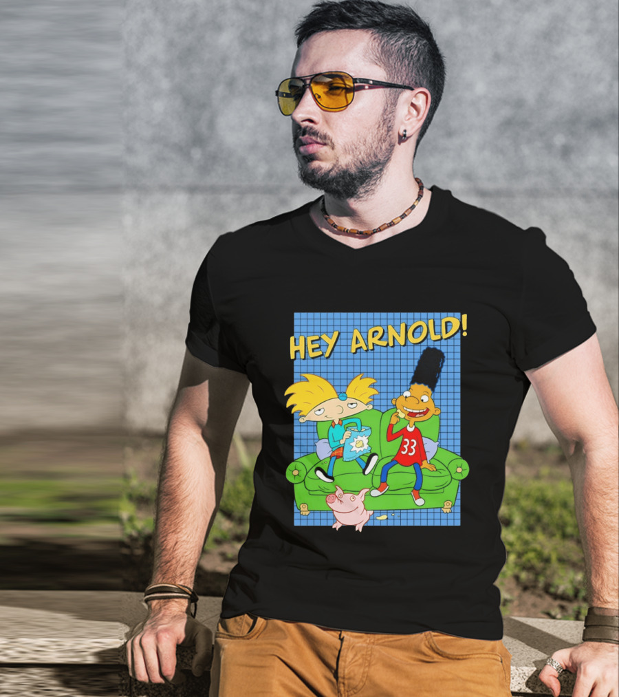 Hey Arnold Gerald And Abner Football Cartoon Couch Sitting T-Shirt