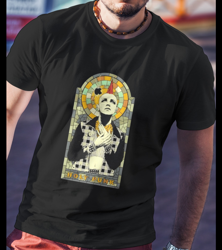 Holy Punk Rock Stained Glass Punk With Mohawk And Plaid Jacket T-Shirt