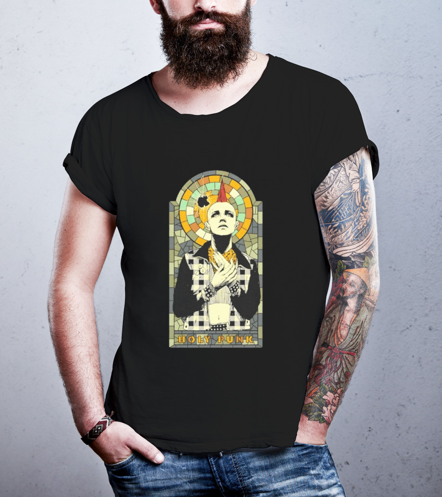 Holy Punk Rock Stained Glass Punk With Mohawk And Plaid Jacket T-Shirt