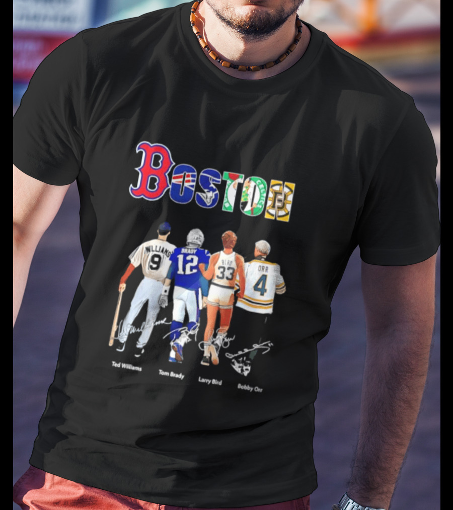 Boston Sports Icons Ted Williams Tom Brady Larry Bird Bobby Orr T-Shirt