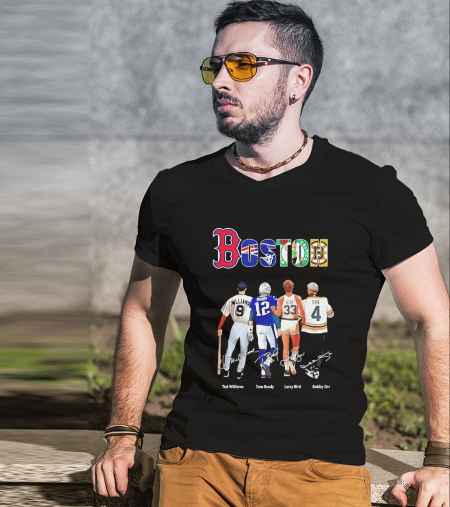 Boston Sports Icons Ted Williams Tom Brady Larry Bird Bobby Orr T-Shirt