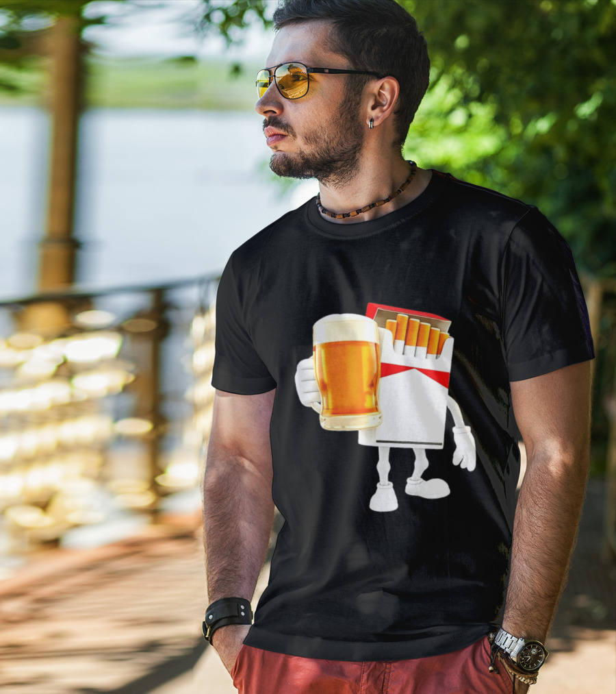 Pack Of Cigs With Beer Drinking Beer Smoking Cigarettes T-Shirt