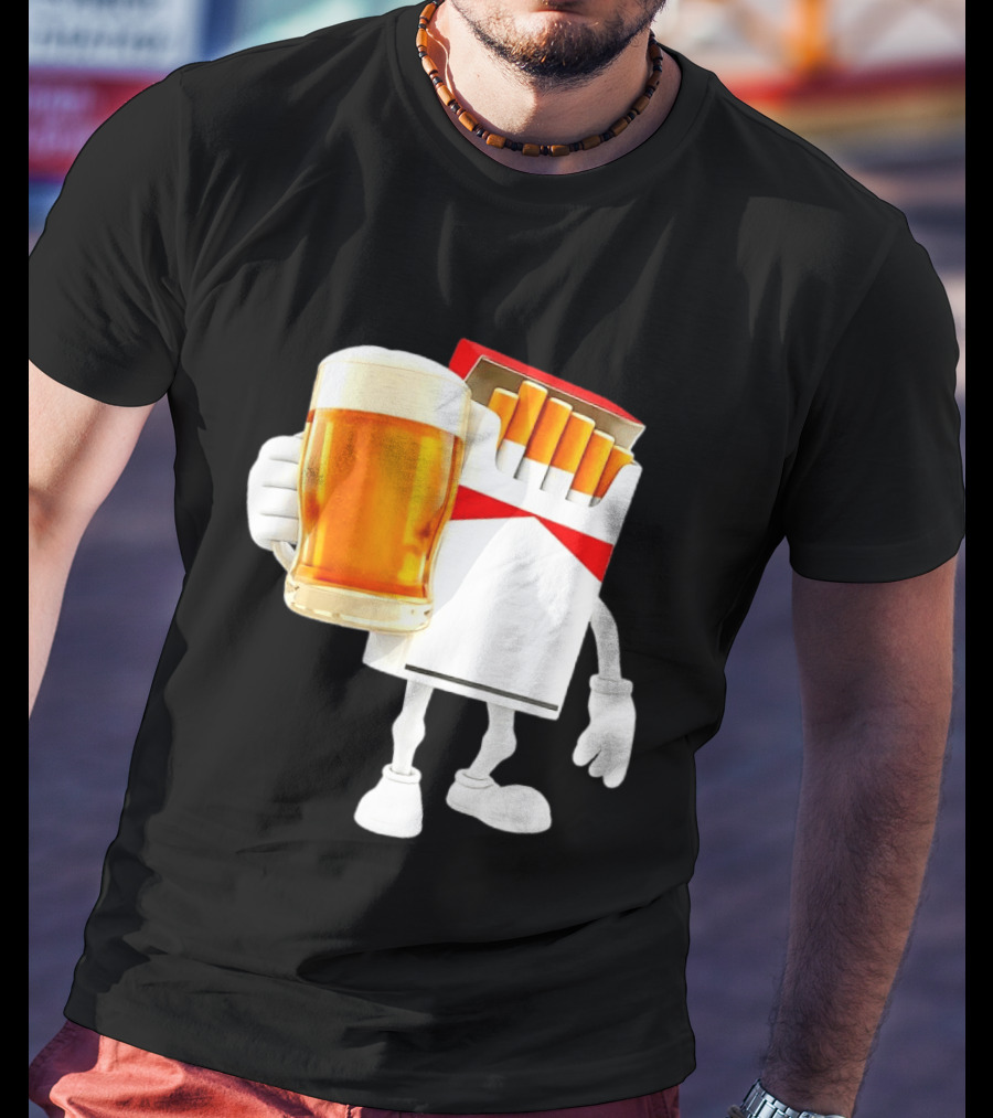 Pack Of Cigs With Beer Drinking Beer Smoking Cigarettes T-Shirt